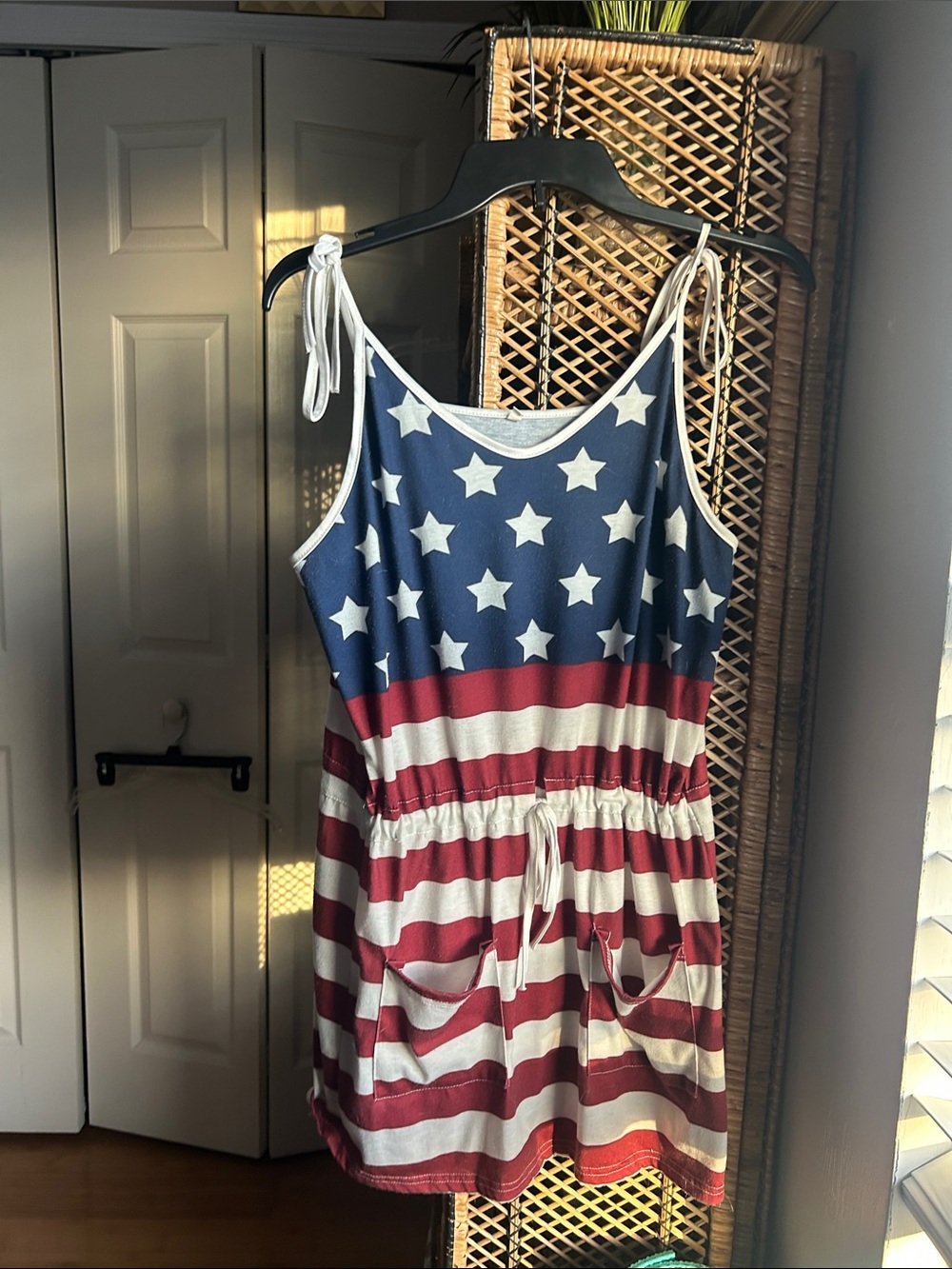 Star-Spangled Tie-Shoulder Sundress — Red, White & Blue